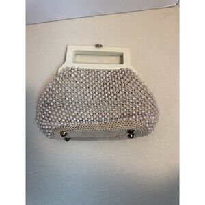 Vintage Mantessa Italian Beaded Handbag White Lucite Handle 1960s
